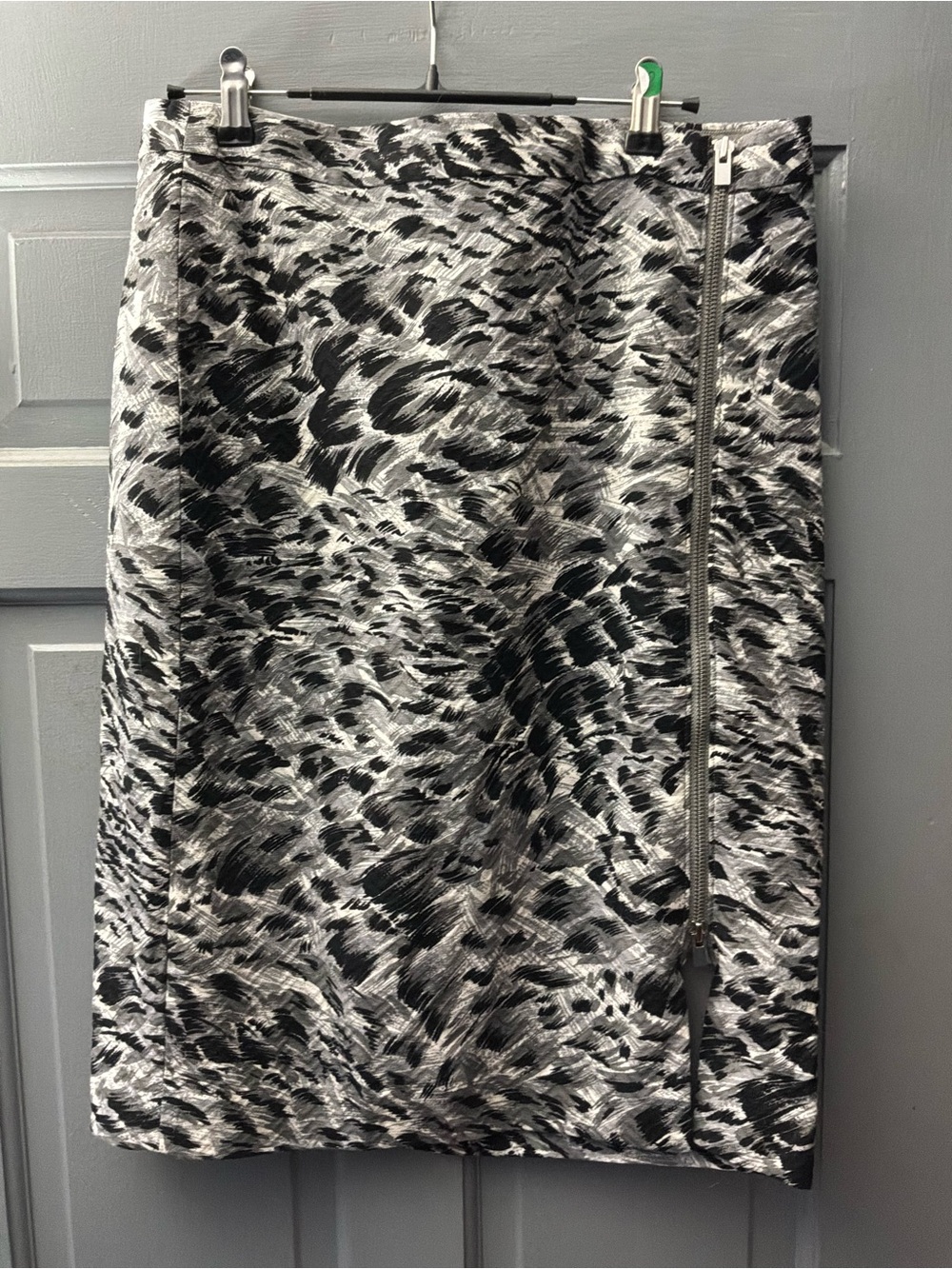 Talbots Black and White Animal-Print Pencil Skirt with Side Zip
